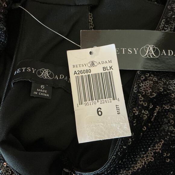 Betsy & Adam Sequined Halter Sleeveless Mini Sheath Cocktail Dress Black Size 6 - Picture 10 of 13